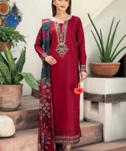 Front shirt and printed daman of Republic by womenswears SK-688 winter dhanak unstitched 3 piece winter suit at Jalwa Store