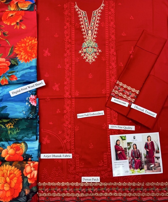 Matching woven winter shawl and trouser fabric of Zara Shahjahan SK-687 winter dhanak Pakistani ladies collection