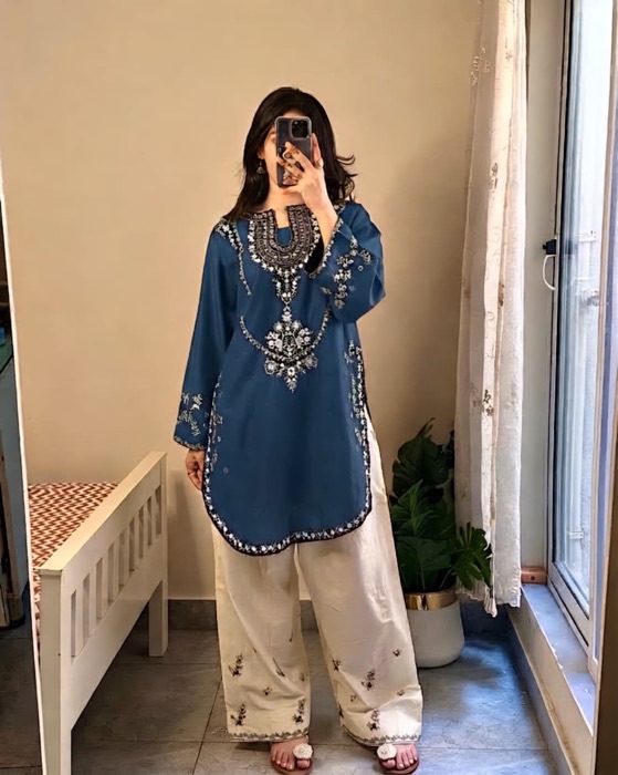 Stylish Burgundy 2PC Embroidered Sapphire Winter Dhanak Dress featuring traditional Pakistani motifs - Jalwa Store Exclusive