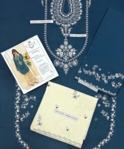 Beautiful Emerald Pure Dhanak Sapphire Winter 2-Piece Outfit with floral embroidered details | Jalwa Store Pakistani Fashion 
