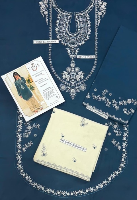 Beautiful Emerald Pure Dhanak Sapphire Winter 2-Piece Outfit with floral embroidered details | Jalwa Store Pakistani Fashion