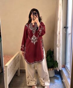 Beautiful 2PC Embroidered Sapphire Winter Dhanak Dress with floral embroidered details - Jalwa Store Exclusive