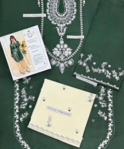 Exclusive Green Pure Dhanak Sapphire Winter 2-Piece Outfit with floral embroidered details - Jalwa Store Exclusive 