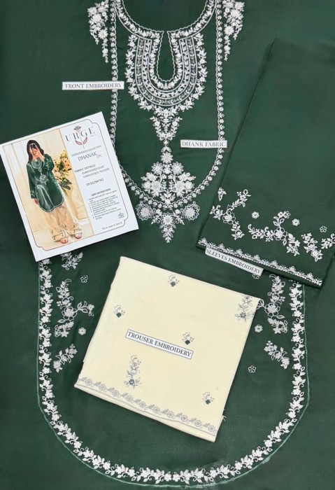 Exclusive Green Pure Dhanak Sapphire Winter 2-Piece Outfit with floral embroidered details - Jalwa Store Exclusive