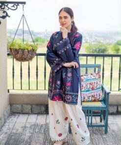 Stylish Navy Pakistani Sapphire Winter Dhanak 2PC Embroidered Wear for cozy winter styling - Jalwa Store Exclusive