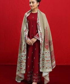Coordinated dupatta drape and hem embroidery of Zara Shahjahan SK-685 winter dhanak Pakistani ladies collection