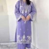 Trendy Rust Pure Dhanak Sapphire Winter 2-Piece Outfit featuring heavy neckline embroidery by Jalwa Store