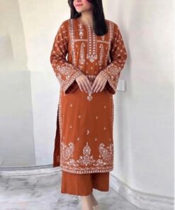 Stylish Navy Pakistani Sapphire Winter Dhanak 2PC Embroidered Wear featuring heavy neckline embroidery at Jalwa Store