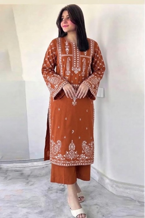 Stylish Navy Pakistani Sapphire Winter Dhanak 2PC Embroidered Wear featuring heavy neckline embroidery at Jalwa Store