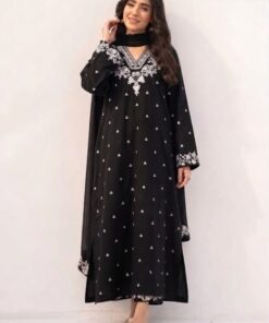 Fine needlework and resham daman patch of Hussain Rehar SK-657 winter dhanak Pakistani ladies collection