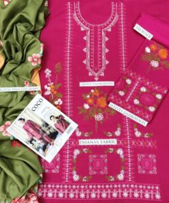 Overall model look of Mohagni SK-218 winter dhanak unstitched 3 piece winter suit at Jalwa Store