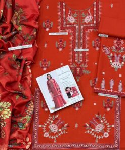 Zoomed in resham thread embroidery on Laam SK-219 winter dhanak Pakistani ladies collection