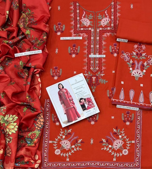 Zoomed in resham thread embroidery on Laam SK-219 winter dhanak Pakistani ladies collection