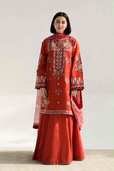 Front shirt and printed daman of Laam SK-219 winter dhanak unstitched 3 piece winter suit at Jalwa Store