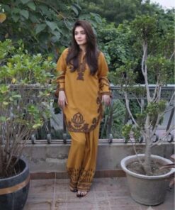 Traditional Brown Sapphire Winter Dhanak 2PC Embroidered Suit with intricate threadwork - Jalwa Store New Arrivals