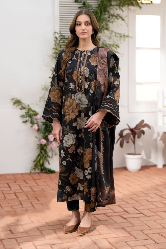 Rust Chunri Print Women Khaddar Ladies Suit for Winter Season in Pakistan