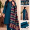 Teal Printed Women Linen Unstitched Suit for Winter in Pakistan