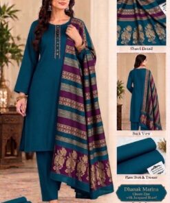 Teal Printed Women Linen Unstitched Suit for Winter in Pakistan