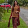 Indigo Chunri Print Women Warm Winter Fabric Kameez Shalwar Dupatta Set for Winter Season in Pakistan