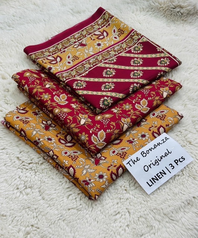 Lavender Vibrant Print Women Linen Kameez Shalwar Dupatta Set for Winter Season in Pakistan