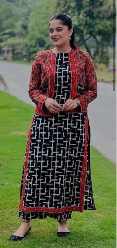 Maroon Ethnic Print Women Dhanak Winter Dress for Winter Season in Pakistan