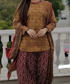 Red Multani Style Women Khaddar Winter Dress for Winter in Pakistan