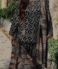 Turquoise Block Print Style Women Warm Winter Fabric Ladies Suit for Winter Season in Pakistan