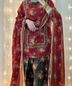 Maroon Ethnic Print Women Dhanak Unstitched Collection for Winter Season in Pakistan