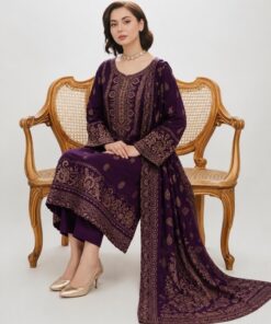 Brown Geometric Print Women Khaddar 3 Piece Suit for Winter in Pakistan