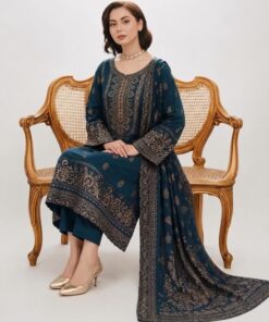 Plum Geometric Print Women Khaddar Winter Dress for Winter in Pakistan