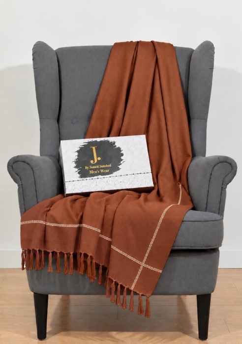 J. winter fashion shawl styled with classic waistcoat