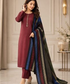 Purple Geometric Print Women Khaddar Unstitched Suit for Winter in Pakistan