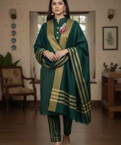 Plum Geometric Print Women Karandi Kameez Shalwar Dupatta for Winter in Pakistan
