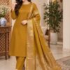 Brown Traditional Print Women Winter Fabric 3 Piece Suit for Winter in Pakistan