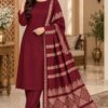 Brown Classic Pattern Women Linen Kameez Shalwar Dupatta for Winter in Pakistan