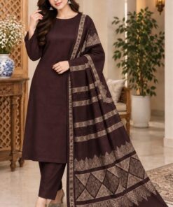 Pink Geometric Print Women Khaddar Kameez Shalwar Dupatta for Winter in Pakistan