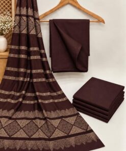 Navy Blue Classic Pattern Women Dhanak Kameez Shalwar Dupatta for Winter in Pakistan