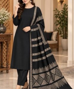 Black Multani Style Women Dhanak Unstitched Suit for Winter in Pakistan